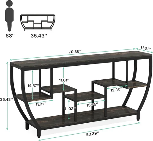 Vista 7 de Tribesigns Mesa de sofá de 70.9 pulgadas de largo con estantes, mesa consola rústica con almacenamiento, mesa de entrada industrial, soporte de TV