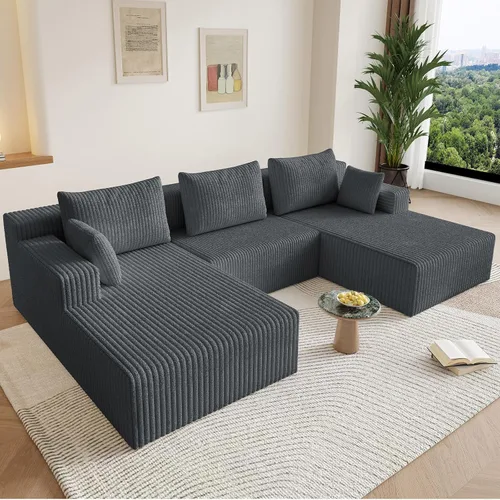 Vista 16 de Sofá modular Cloud de 95 pulgadas con otomana, moderno sofá nube en forma de U con asiento profundo, cómodo sofá de pana de 3 plazas, sofá de espuma