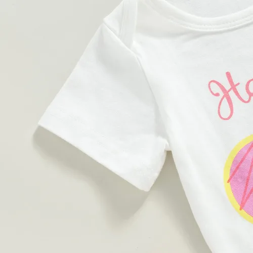 Vista 2 de Conjunto de ropa de verano de 3 piezas para bebé recién nacido, de manga corta, con estampado de donas, pantalones cortos