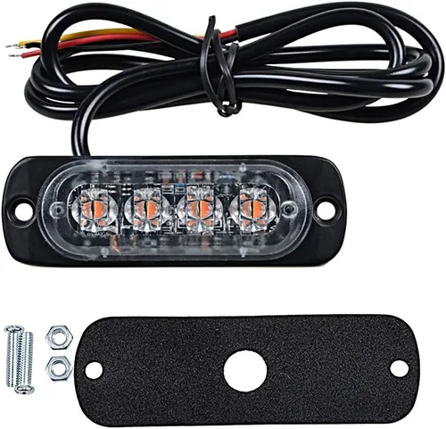 Vista 4 de Corp Amber Super Slim 4-LED Advertencia Emergencia Estroboscópica Luz Estroboscópica Montaje en Superficie Coche Camión 12V-24V (100 piezas)