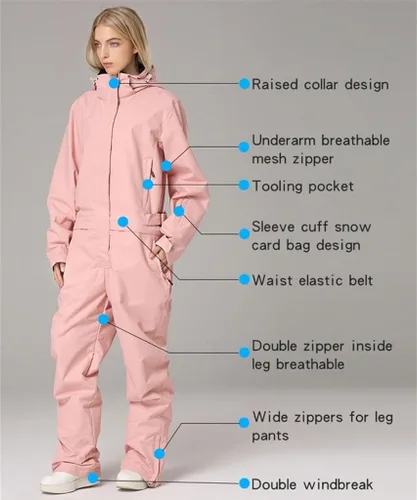 Vista 2 de RIUIYELE One Pieces Ski Suits Jumpsuits Couple SKi Suit Coveralls Winter Outdoor Waterproof Snowsuits for Snow Sports