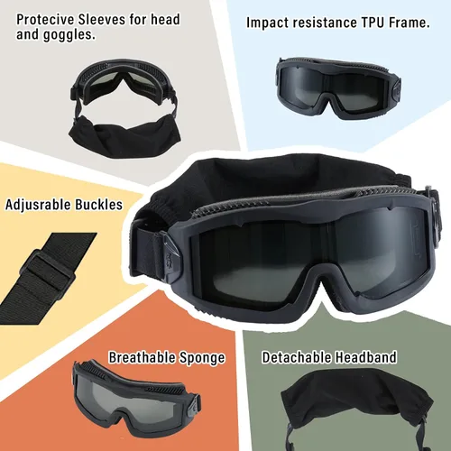 Vista 5 de Lancer Tactical AERO Airsoft Tactical Safety Goggles ANSI Z87.1, 3mm Dual Pane Anti-Fog Lens for Hunting, Paintball, Cycling