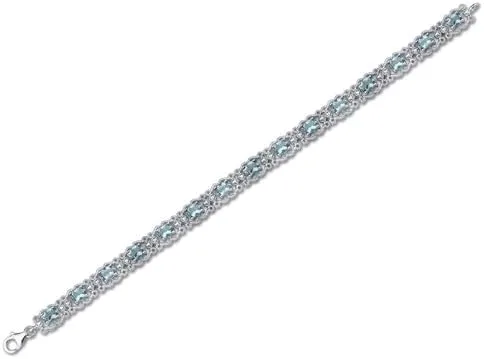 Vista 4 de Peora Pulsera de plata de ley con topacio azul suizo de 8.50 quilates, diseño vintage, Plata de ley, topacio azul suizo