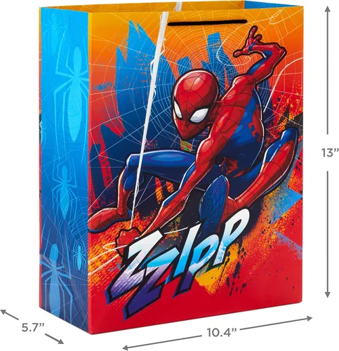 Vista 3 de Hallmark Bolsas de regalo de Spider-Man de Marvel (2 bolsas: 1 grande de 13 pulgadas, 1 extra grande de 15 pulgadas) para cumpleaños, Halloween