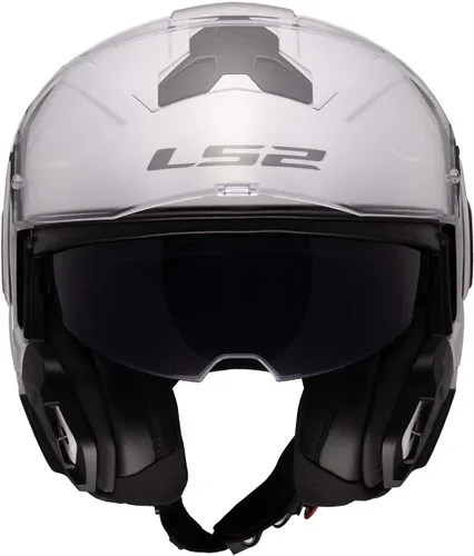 Vista 7 de LS2 Helmets Advant II - Casco modular de motocicleta con protector solar (blanco brillante, 2XL)