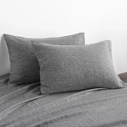 Vista 17 de NTBAY Fundas de almohada de lino francés – Teñidas con hilo, paquete de 2, fundas de almohada estándar de 100% lino, fundas de almohada lavadas