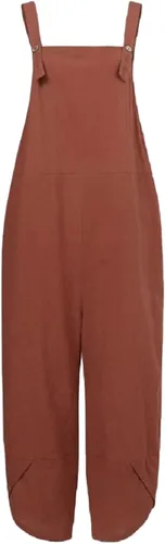 Vista 5 de COWOKA Overol casual ajustable de algodón con pechera para mujer, con bolsillos