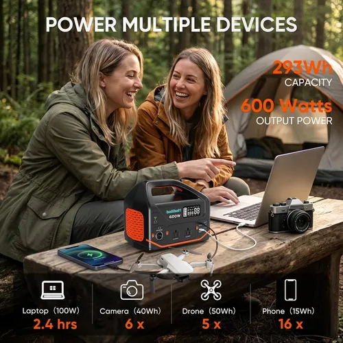 Vista 3 de Estación de energía portátil 600W, batería de litio que acampa 293Wh Naranja