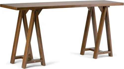 Vista 19 de Simpli Home - Sawhorse - Mesa de centro, color castaño oscuro., Pino, Distressed Grey