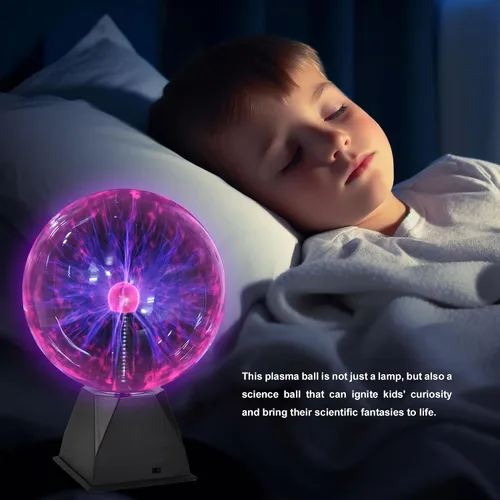 Vista 3 de PowerTRC Bola de plasma, lámpara de plasma nocturna de 8 pulgadas, globo de plasma alimentado por batería que responde al tacto y al sonido