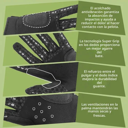 Vista 4 de Seibertron B-A-R PRO 2.0 - Guantes insignia de bateo para béisbol, sóftbol y Teeball, con super agarre, ajuste de dedo, múltiples tamaños 11 + 5