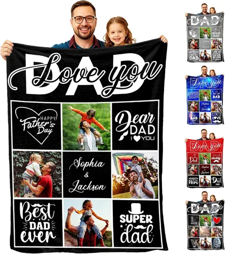 Vista 9 de Manta personalizada con imagen, tu texto aquí, 10 fotos, mantas de imágenes personalizadas para adultos, familia, papá, mamá, parejas, manta