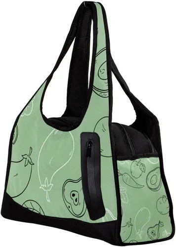 Vista 3 de Green Hand Drawn Healthy Food Pattern Travel Duffel Bag Sports Gym Bag Weekend Overnight Tote Bag for Women Men