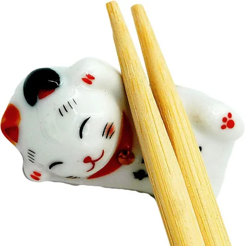 Vista 2 de Paquete de 6 palillos de cerámica con forma de panda, cuchara, tenedores, cuchillos, vajilla de descanso, soporte de panda, adorno festivo para mesa