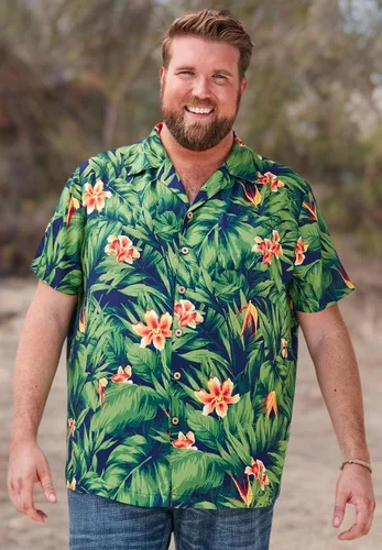 Vista 6 de Camisa KingSize para hombre grande y alto de manga corta con diseño tropical de rayón