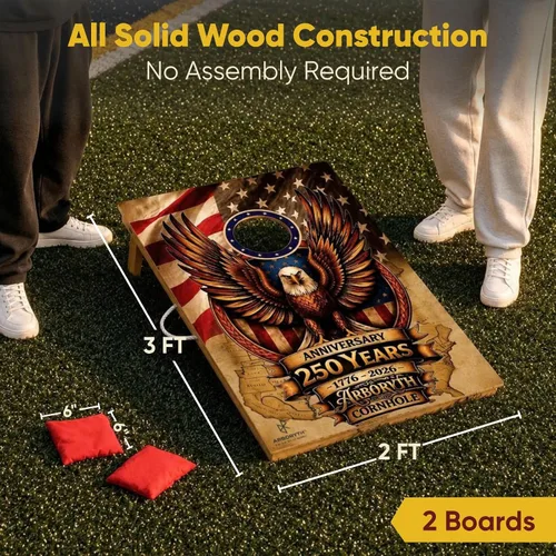 Vista 3 de Juego de tablas de cornhole de madera maciza, natural, 8 bolsas de frijoles Bald Eagle