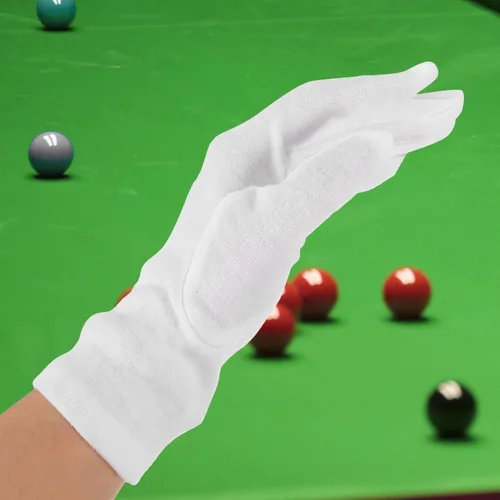Vista 8 de Guantes profesionales de árbitro de competición de billar, 1 par blanco transpirable de mezcla de algodón y poliéster, guantes deportivos elásticos