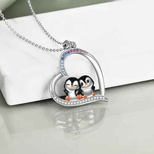 Vista 3 de YAFEINI Penguin Dog Gifts Sterling Silver Penguin Snowflake Necklace Heart Dog Pendant Jewelry for Women Girls Christmas Gifts