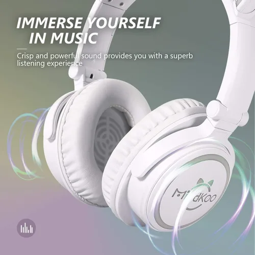 Vista 6 de Auriculares para niños, auriculares con orejas de gato con cable e inalámbricos, luces LED, auriculares Bluetooth inalámbricos plegables