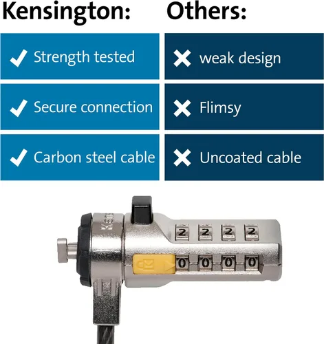 Vista 8 de Kensington Cable de Combinación con Barra en T Ranura de Bloqueo Estándar para Laptops, Contraseña Restablecible de 4 Dígitos con Cable de 6 Pies