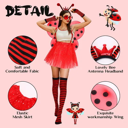 Vista 3 de Toulite Bee Costume Accessories Set for Women Bee Costumes Hairbands Wins for Birthday Themed Christmas Cosplay Party