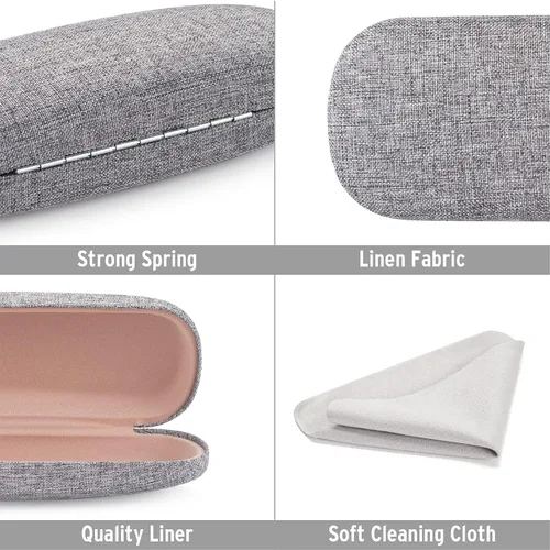Vista 4 de Marvolia Funda rígida para lentes, funda protectora de tela de lino para lentes de sol para hombres y mujeres