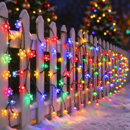 Vista 9 de YULETIME 300 luces de cadena multicolor, 100 pies, 8 modelos, cable blanco Multicolor - Cable blanco