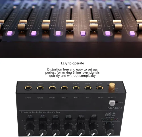 Vista 6 de Mezclador de sonido, mezclador de audio profesional, consola de tablero de sonido de bajo ruido, 6 canales, mezclador de línea estéreo para clubes