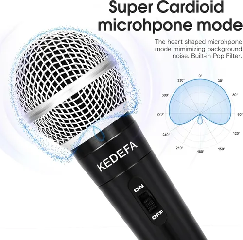 Vista 3 de KM88 Micrófono de karaoke de mano con cable, micrófono vocal dinámico super cardioide con cable de audio XLR desmontable de 13.12 pies e interruptor