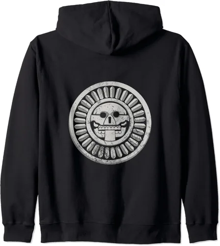 Vista 2 de Mictlantecuhtli. Sudadera con capucha Dios Azteca con cremallera, Negro, S
