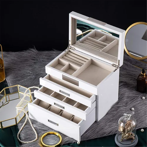Vista 7 de TITISKIN Joyero de madera extra grande para mujer, organizador de anillos, collar, pulsera, aretes
