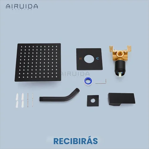 Vista 9 de Airuida Juego de grifo de ducha negro mate, kit de válvula de ducha de 8