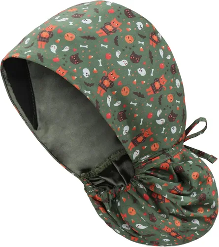 Vista 21 de Gorra médica con forro de satén con bolsillo para cola de caballo, gorro de enfermera médica de algodón con banda elástica para el sudor