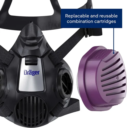 Vista 5 de Dräger X-plore 3500 half-face respirator mask with P100 particle filters against smoke particles from wildfire