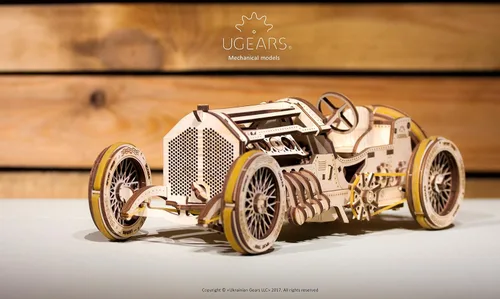 Vista 9 de UGears Modelos Mecanicos Rompecabezas de madera 3-D - Mecánica U-9 Grand Prix Car Idea