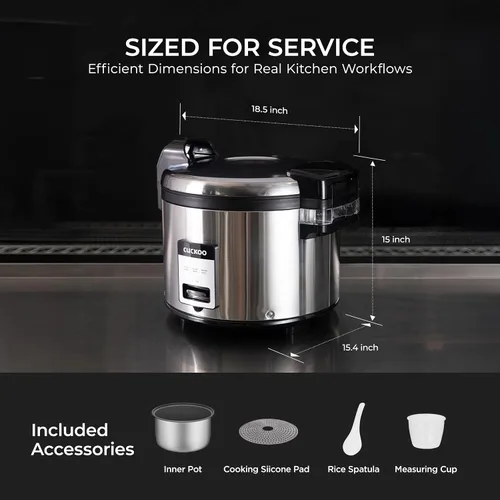 Vista 8 de CUCKOO Arrocera comercial y calentador, olla arrocera extra grande de 30 tazas sin cocer / 60 tazas cocidas, olla industrial profesional de granos