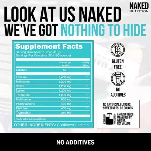 Vista 5 de Paquete de Aminoácidos Naked Naked Naked sin sabor + Aminoácidos Eaas desnudos sin sabor en polvo, vegano, todos los aminoácidos esenciales