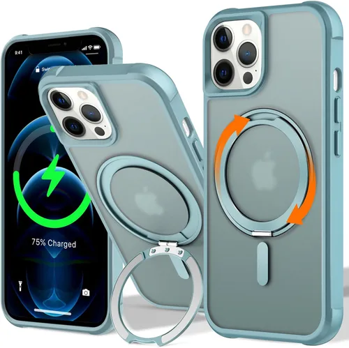 Vista 43 de UMIONE - Funda con diseño de anillo magnético giratorio de 360° para iPhone 11, soporte de bucle invisible integrado, compatible con Magsafe, funda