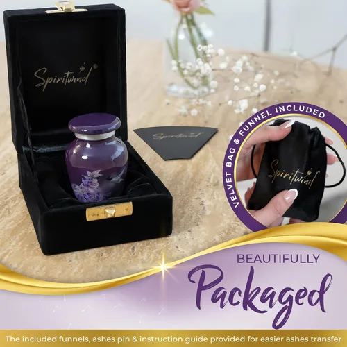 Vista 4 de Hermosa urna de recuerdo de colibrí de 2.9 pulgadas con caja de regalo de alta calidad, bolsa de terciopelo y embudo, urna pequeña diseñada por