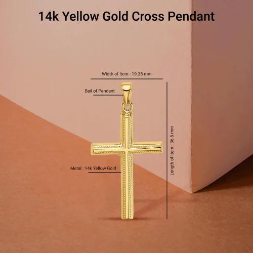 Vista 5 de Diamond2Deal Colgante de cruz de oro amarillo de 14 k (L- 1.437 in W- 0.762 in)
