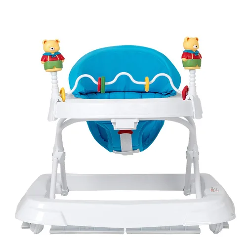 Vista 9 de HONEY JOY Andador de bebé, juguete plegable para empujar sentado y caminar detrás con ruedas, piano interactivo y pedantes, altura y velocidad Azul