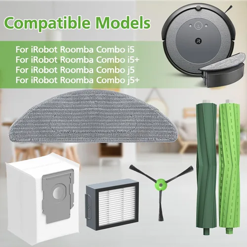 Vista 2 de Piezas de repuesto para iRobot Roomba Combo i5, i5+, j5, j5+ robot aspirador, kit de accesorios: cepillos de goma dobles multisuperficie + 4 filtros