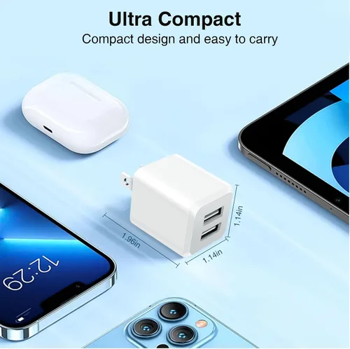 Vista 7 de Cargador de pared USB, caja de carga de bloque de enchufe de cargador de cubo de doble puerto Dual Port Wall Charging Adapter,USB A
