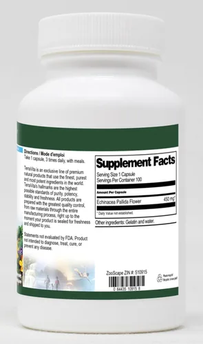 Vista 2 de Terravita Echinacea Pallida Flor y Hierba - 450 mg (100 Cápsulas, ZIN: 510915)