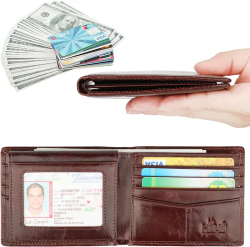 Vista 2 de Cartera para hombre-Cuero Genuino RFID Bloqueo Billetera Bifold Elegante Con Ventana 2 ID