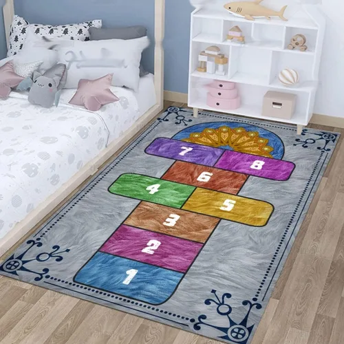 Vista 3 de Hopscotch - Alfombra infantil para sala de juegos, divertida alfombra educativa y alfombras de área, alfombra antideslizante para aprendizaje