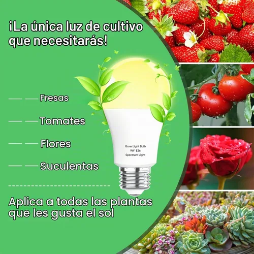 Vista 2 de Paquete de 3 Bombillas de Luz de Crecimiento de Espectro Completo, Luz A19 para Plantas de Interior, Bombilla de Crecimiento de 9W Regulable E26