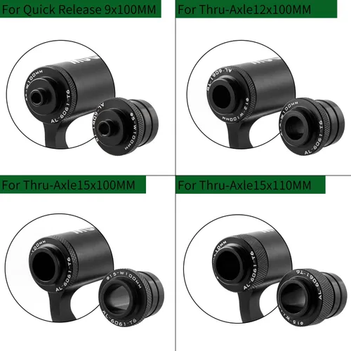 Vista 4 de Soporte para horquilla de bicicleta, rack de horquilla de bicicleta de liberación rápida mejorado con 4 adaptadores para transporte y almacenamiento