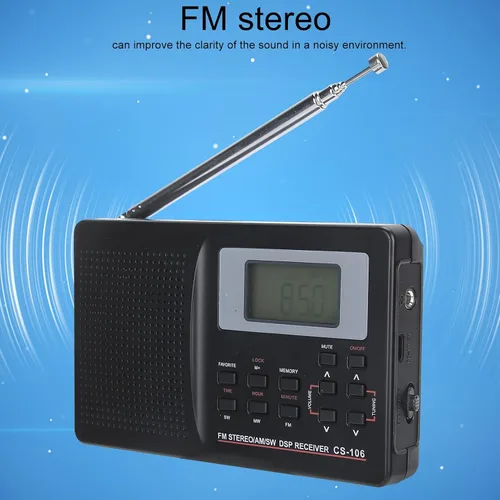 Vista 3 de Radio portátil AM FM SW, mini FM AM SW MW receptor Vintage Pocket Radio, CS 106 Radio de banda completa con auriculares para regalos Familia