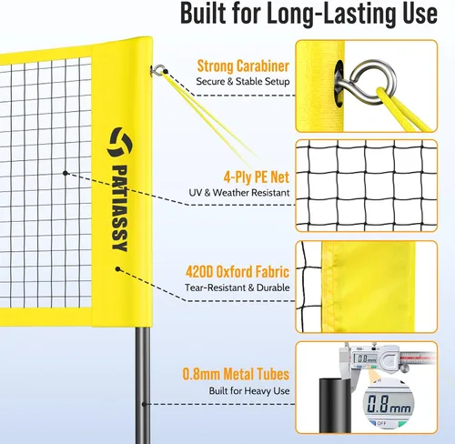 Vista 3 de 4 Square Volleyball Game Set, 4 Way Net System with 16FT & 32FT Court, Adjustable Height Backyard Badminton Combo, Portable Outdoor Kit with Ball